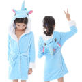 Kids cartoon Unicorn flannel fleece girls hooded bathrobes